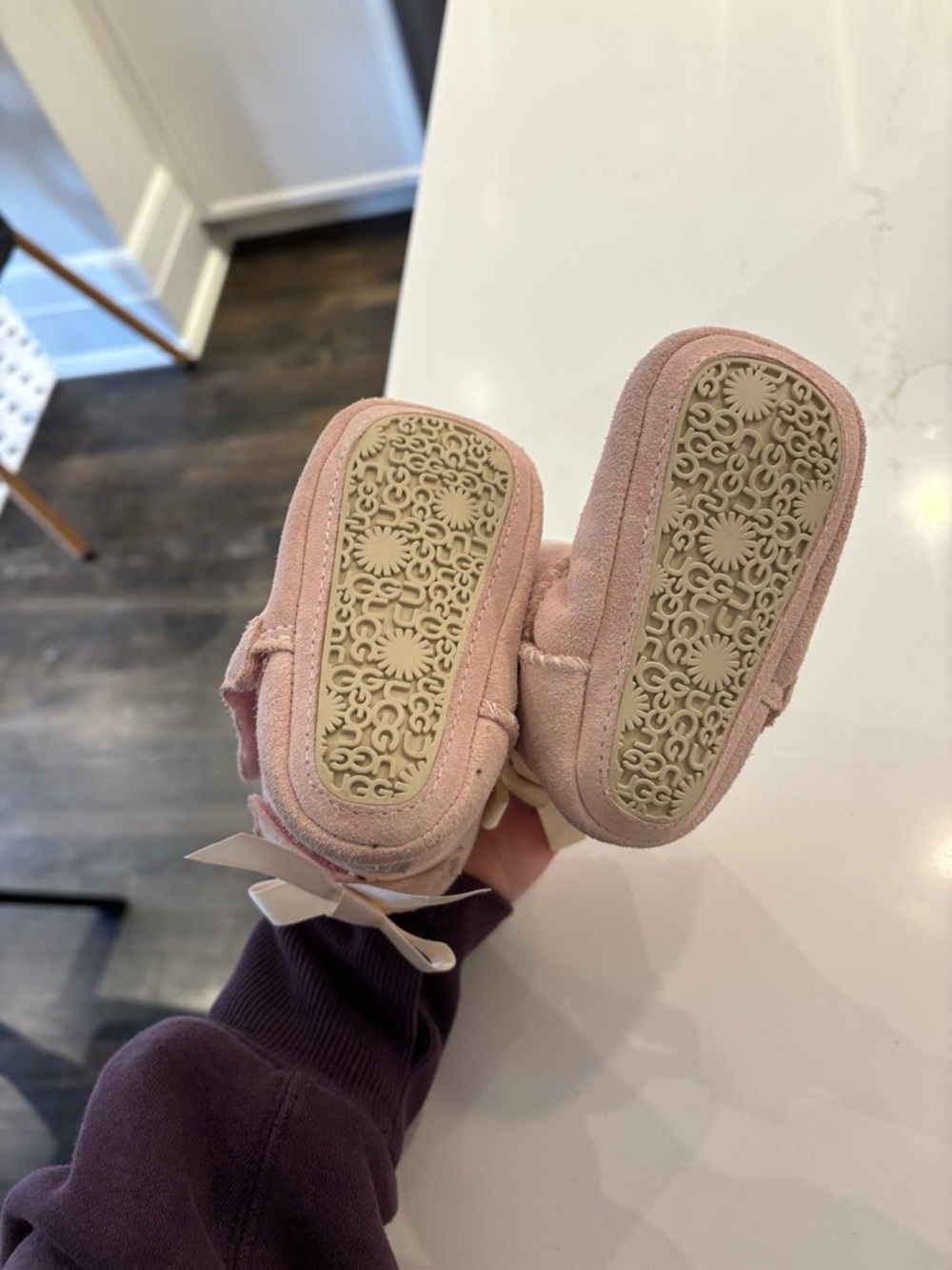 UGG Pink and Cream Baby Bow Booties